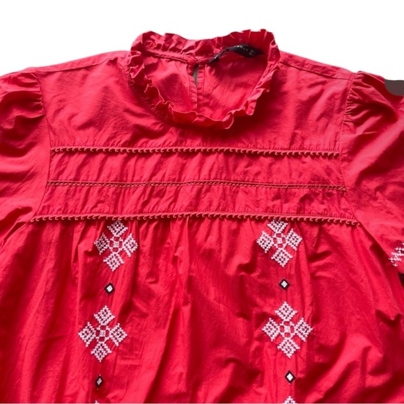 ZARA WOMAN Embroidered Top in Red Size XS — GORGEOUS!!! - Picture 5 of 14